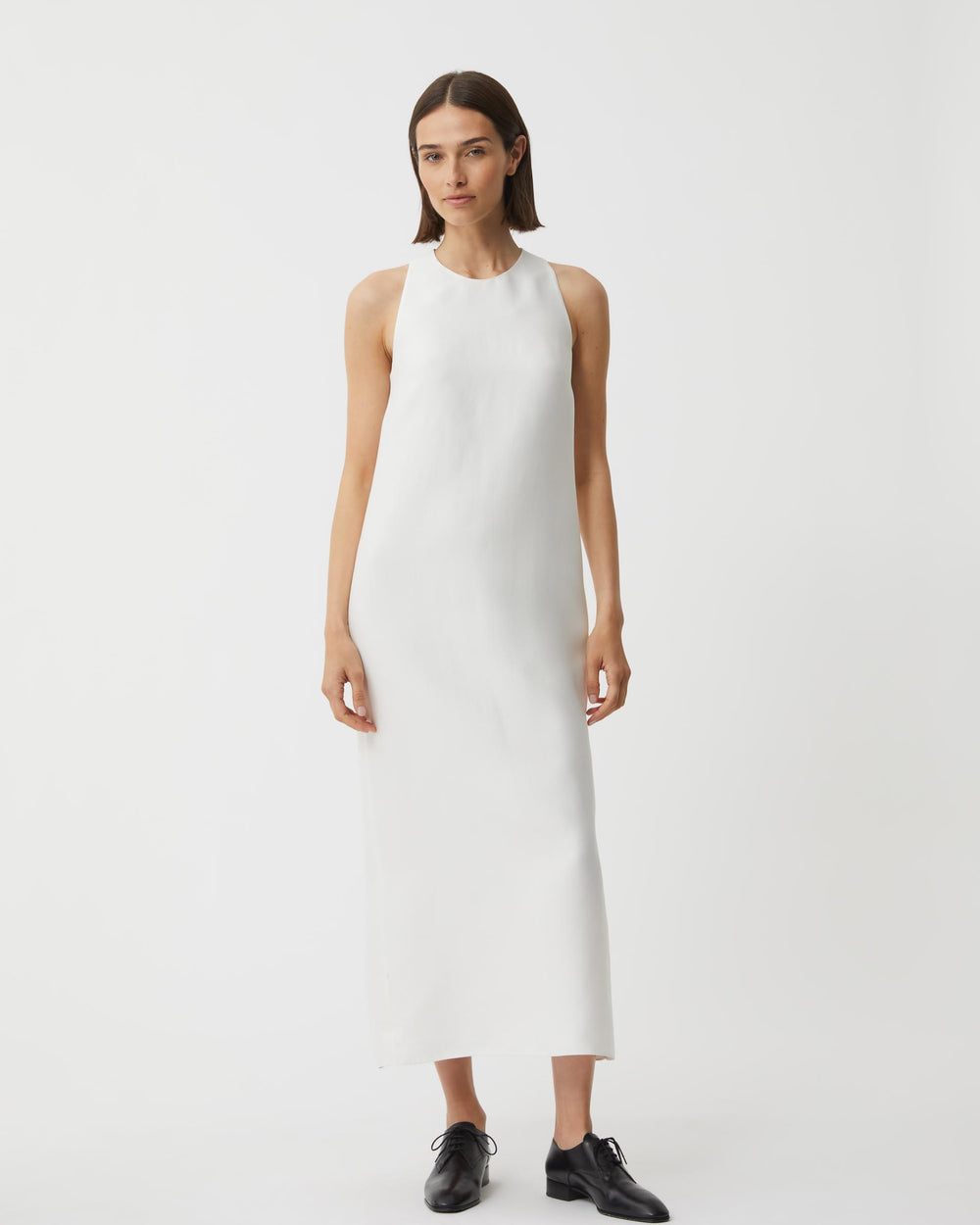 Helene Dress in Washed Mikado Silk, White