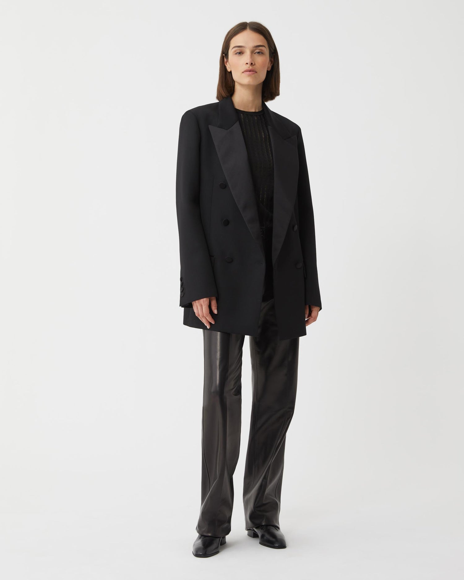 Evelyn Tuxedo Jacket in Wool, Black