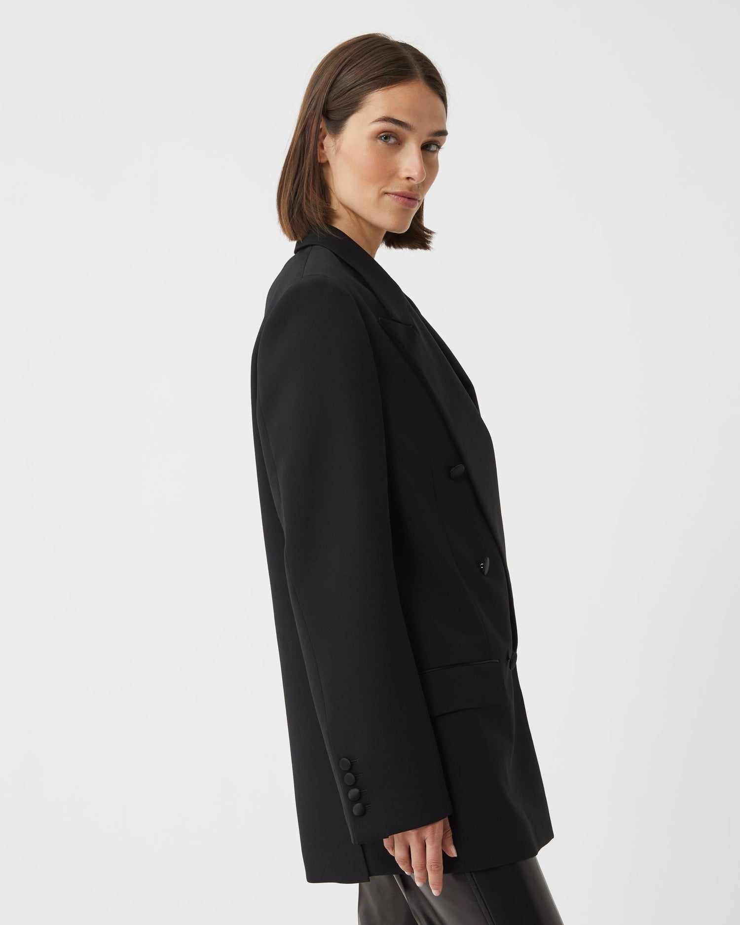 Evelyn Tuxedo Jacket in Wool, Black