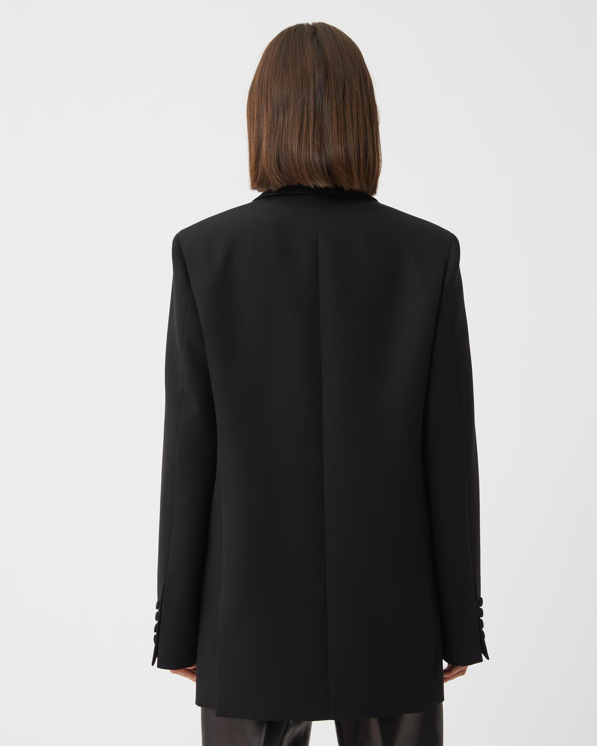 Evelyn Tuxedo Jacket in Wool, Black