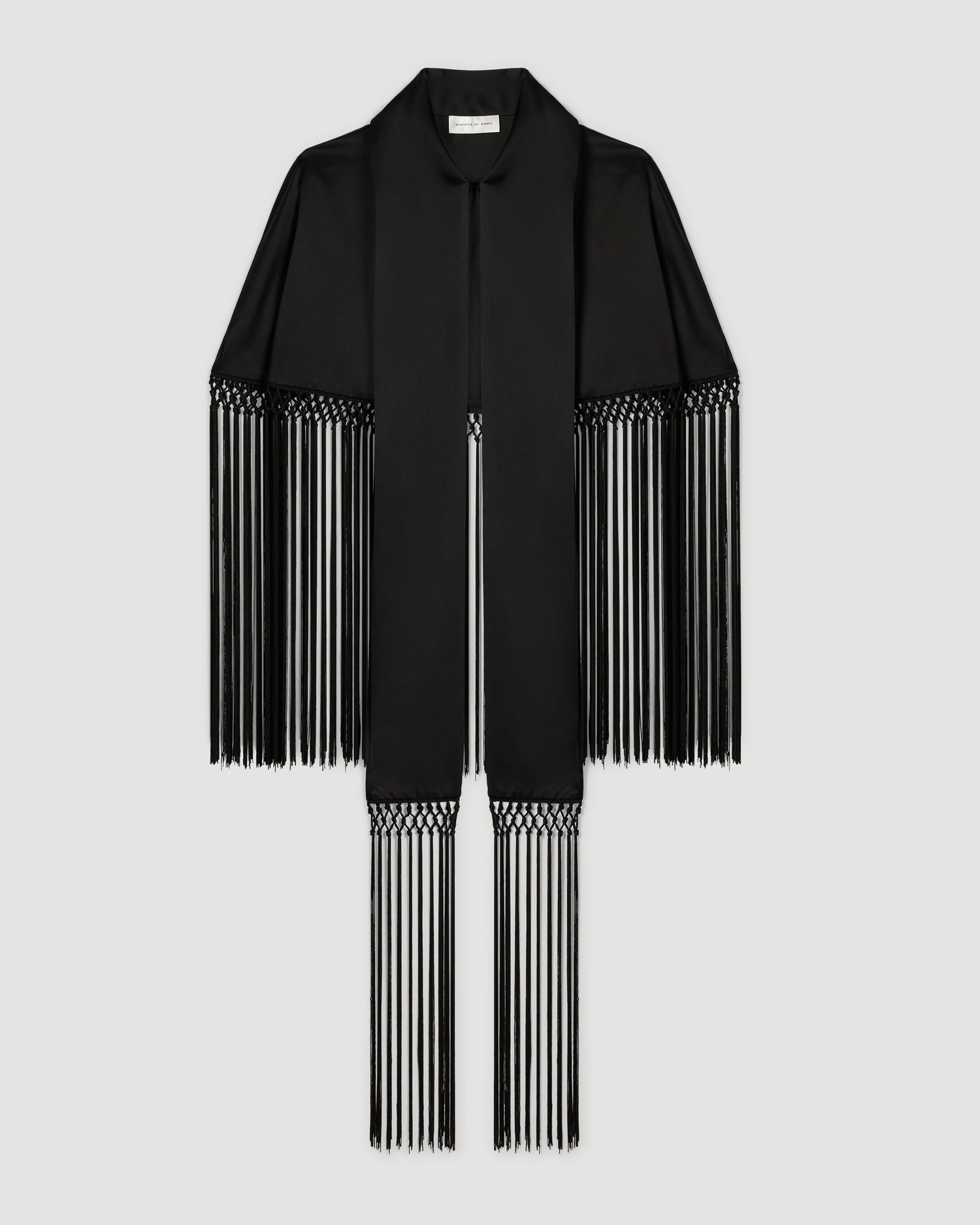 Lydia Fringe Cape in Charmeuse, Black