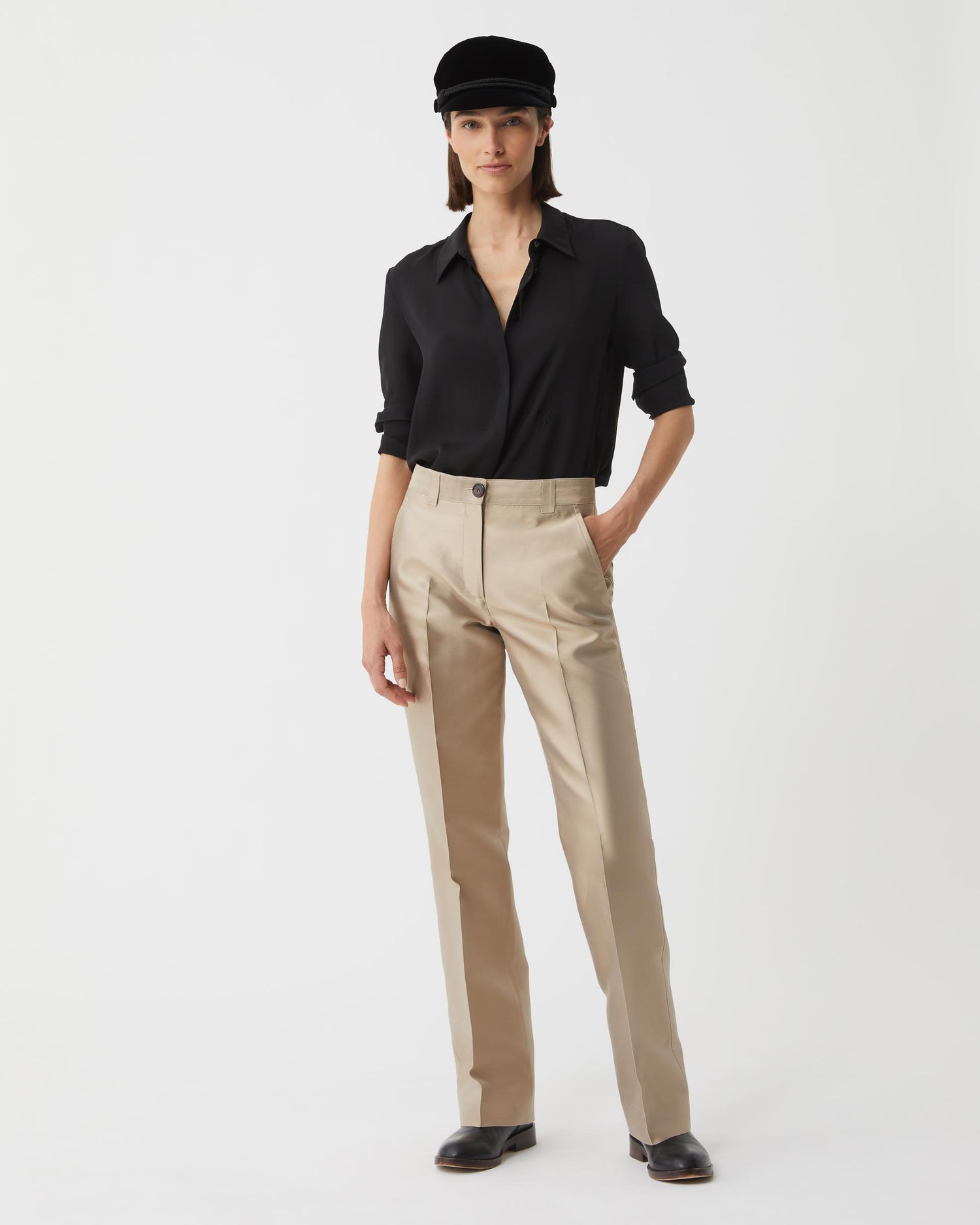 Avery Trousers in Mikado Silk, Stone