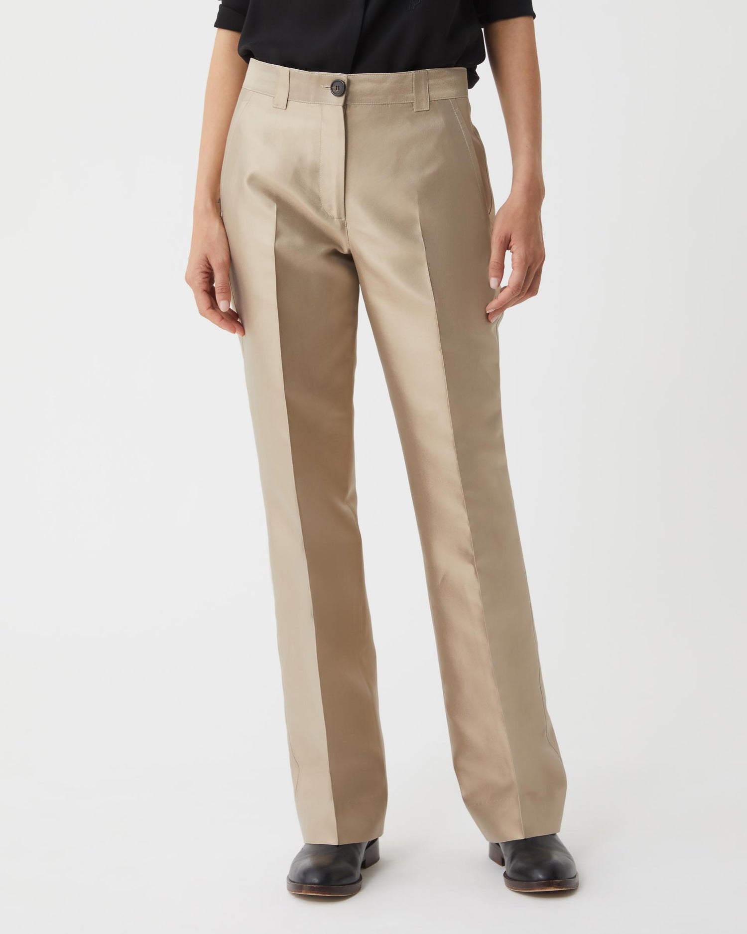 Avery Trousers in Mikado Silk, Stone