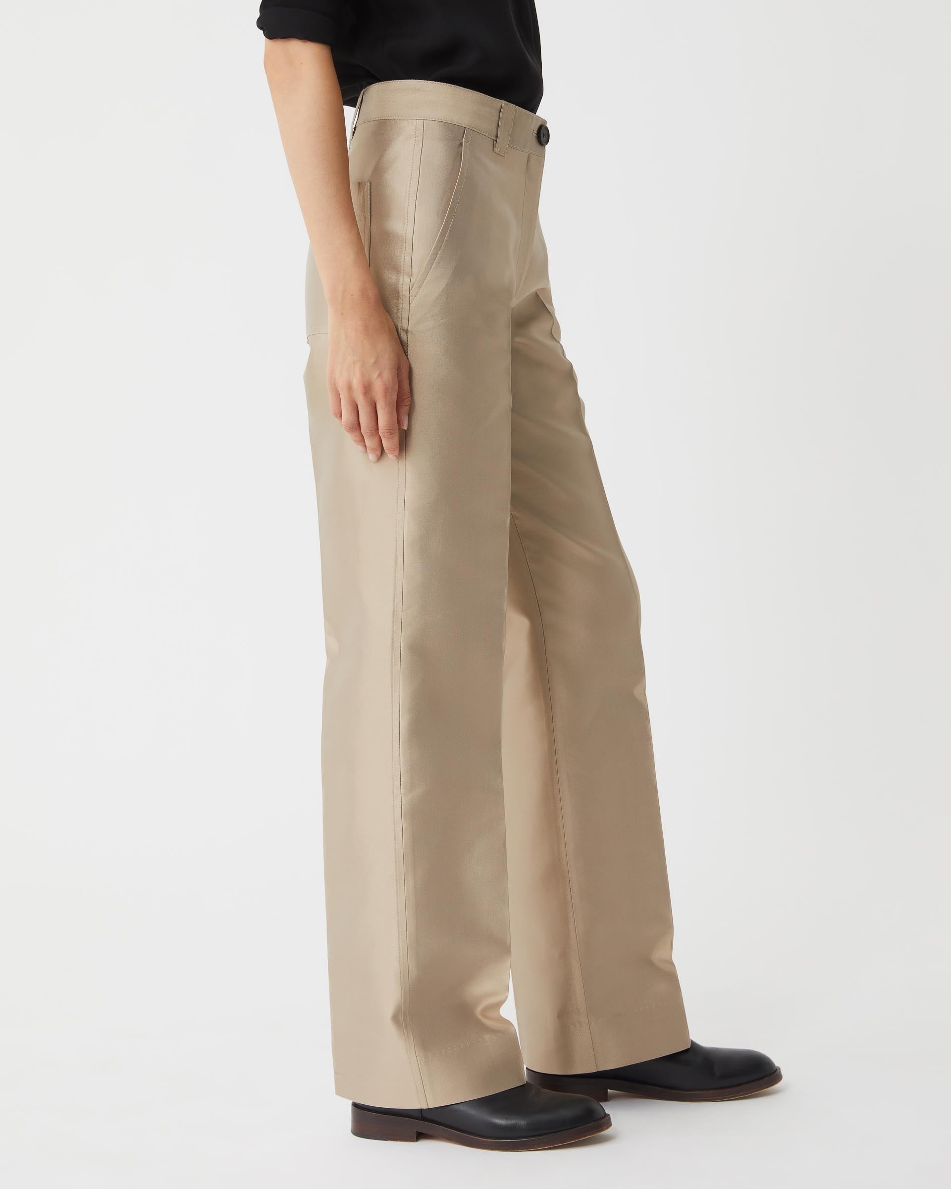 Avery Trousers in Mikado Silk, Stone