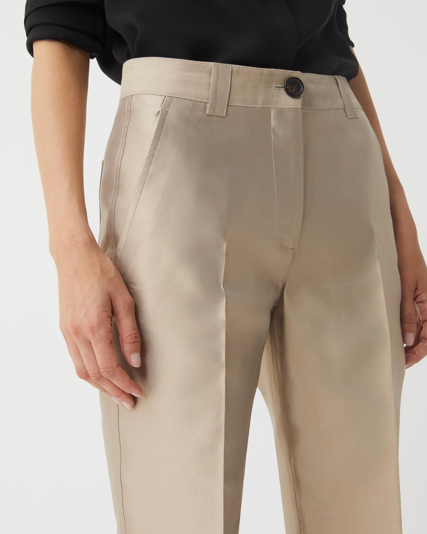 Avery Trousers in Mikado Silk, Stone