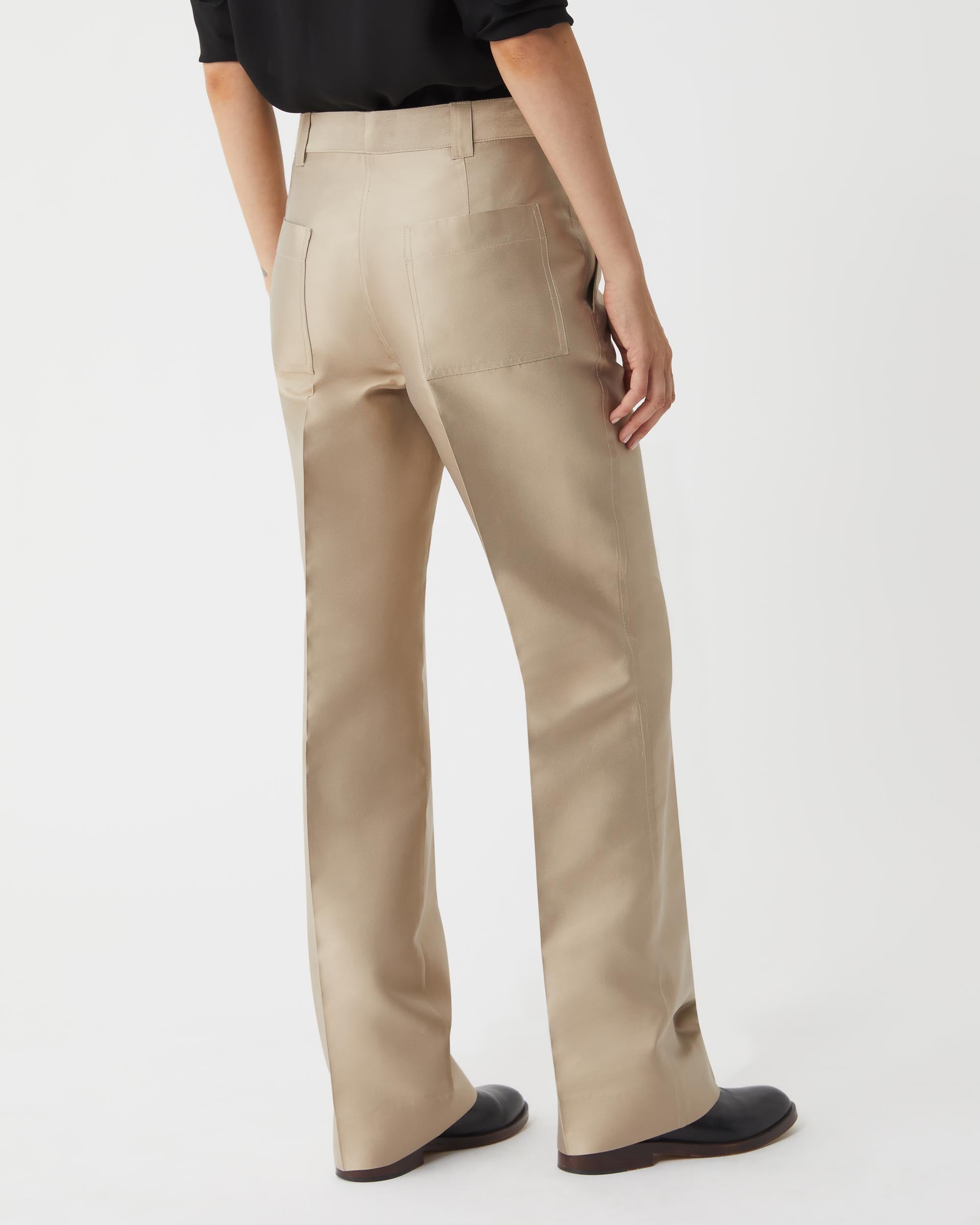 Avery Trousers in Mikado Silk, Stone