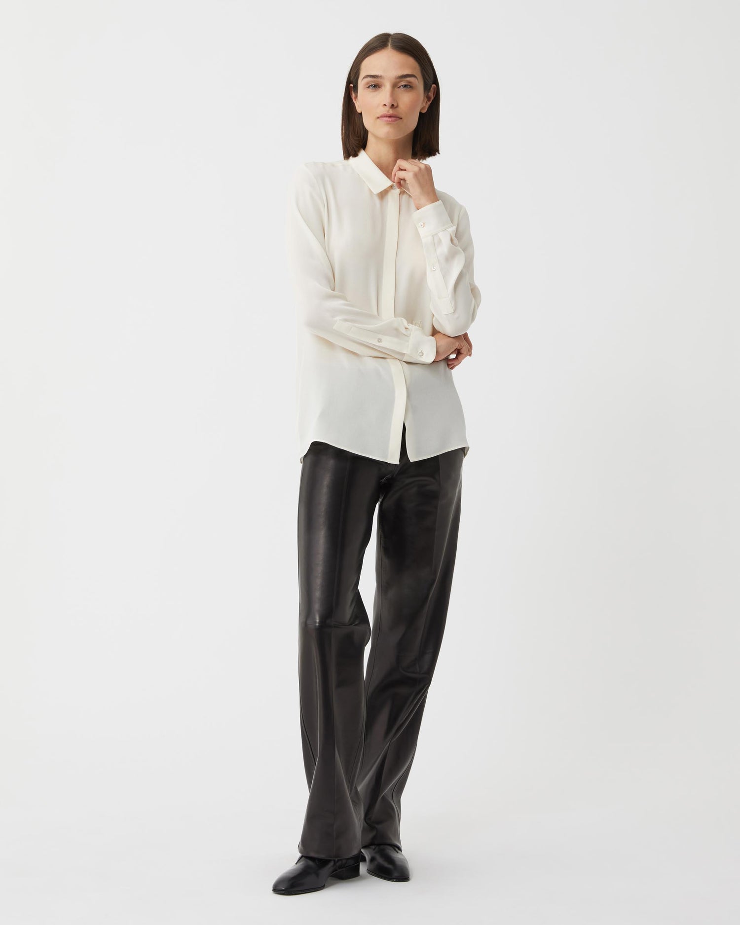 Camille Shirt in Silk Crepe Georgette, Ivory