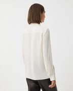 Ivory silk georgette Camille shirt from SALE, featuring a flowy design and elegant silhouette for versatile styling.
