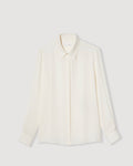 Camille Shirt, Ivory silk georgette top, hidden placket front, embroidered VDP monogram, versatile style, packshot