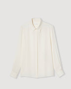 Ivory silk georgette Camille shirt by SALE, featuring a flowy design and elegant silhouette.