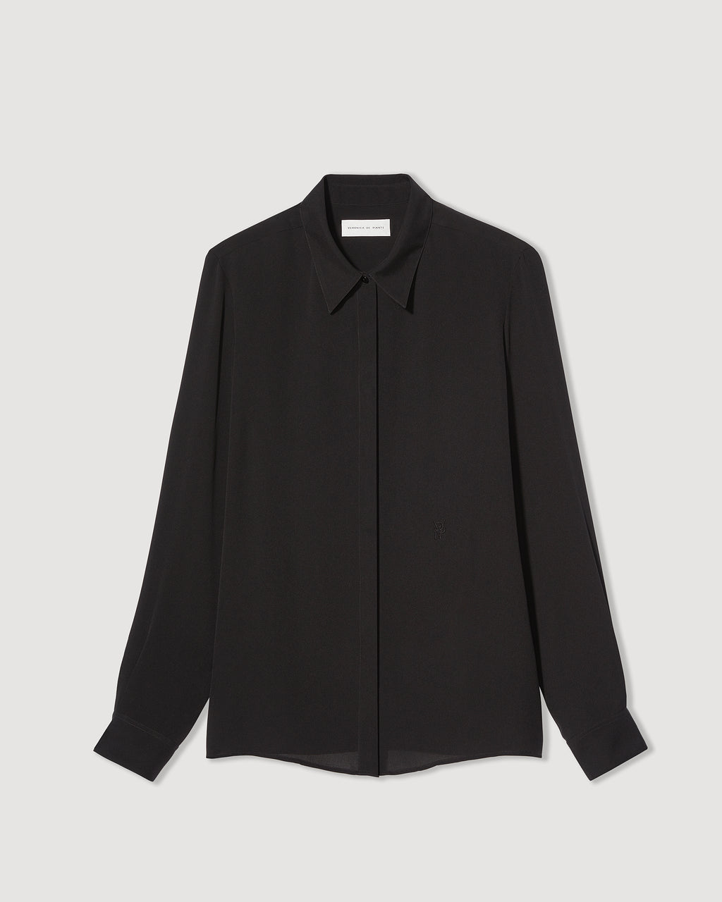 Black Camille Shirt in silk georgette featuring a flowing design and elegant silhouette.