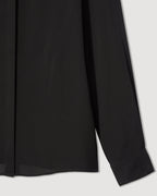 Black silk georgette Camille shirt from SALE, featuring a flowing design and elegant drape, perfect for sophisticated styling.