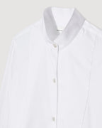 White cotton poplin tuxedo shirt by Veronica De Piante, featuring a classic design and elegant collar details.