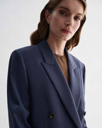 Roman Double Breasted Jacket, Petrol Blue pure wool blazer, precise menswear-informed tailoring on model