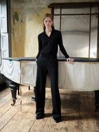 Black Taylor trousers in stretch wool twill by Veronica De Piante, featuring a tailored fit and classic design.