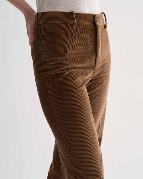 Taylor Trousers: tailored camel thick-wale corduroy pants with pronounced rib by Veronica de Piante