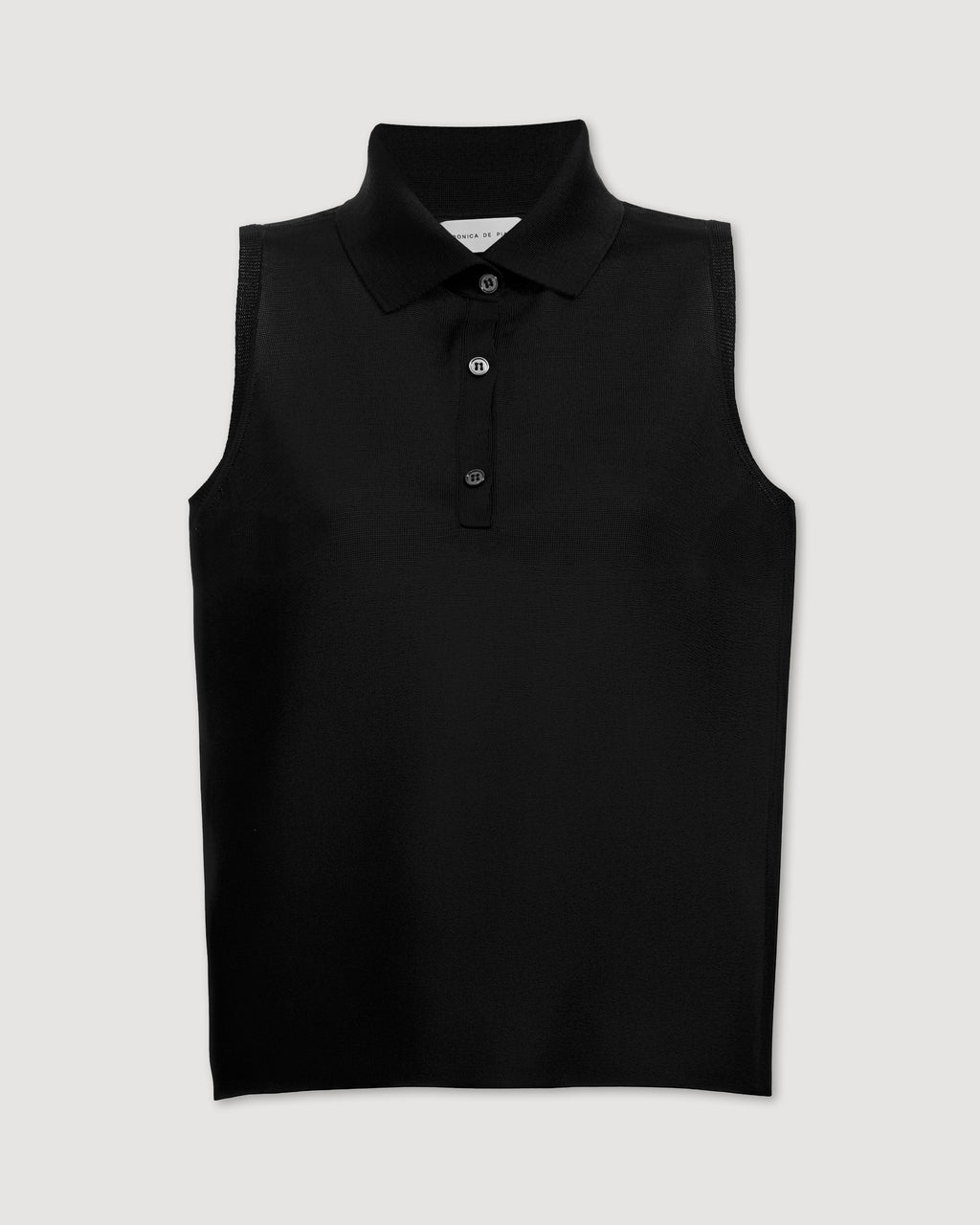 Selma Polo Vest in Silk Knit, Black - Veronica De Piante