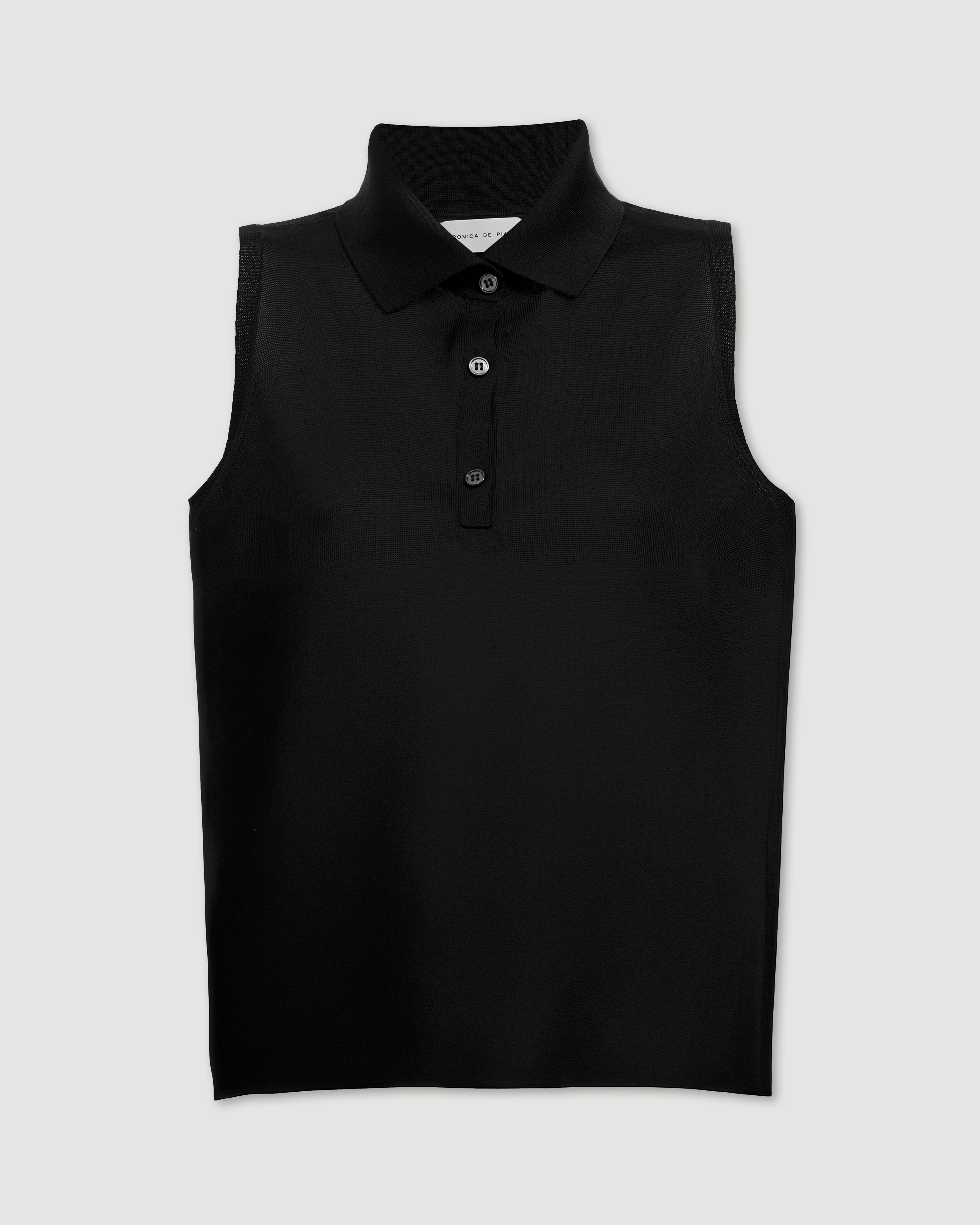 Selma Polo Vest in Silk Knit, Black - Veronica De Piante