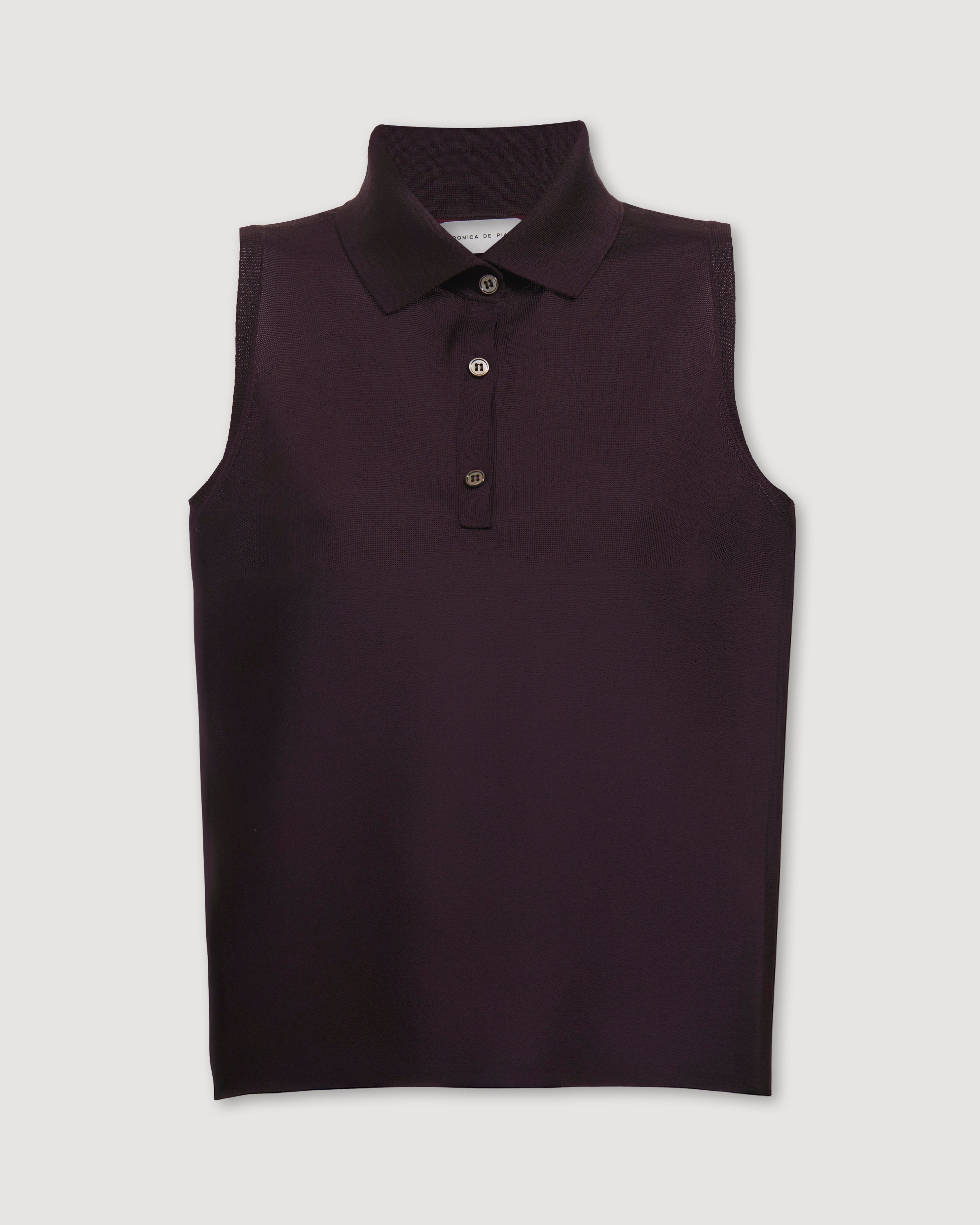 Selma Polo Vest in Silk Knit, Deep Plum