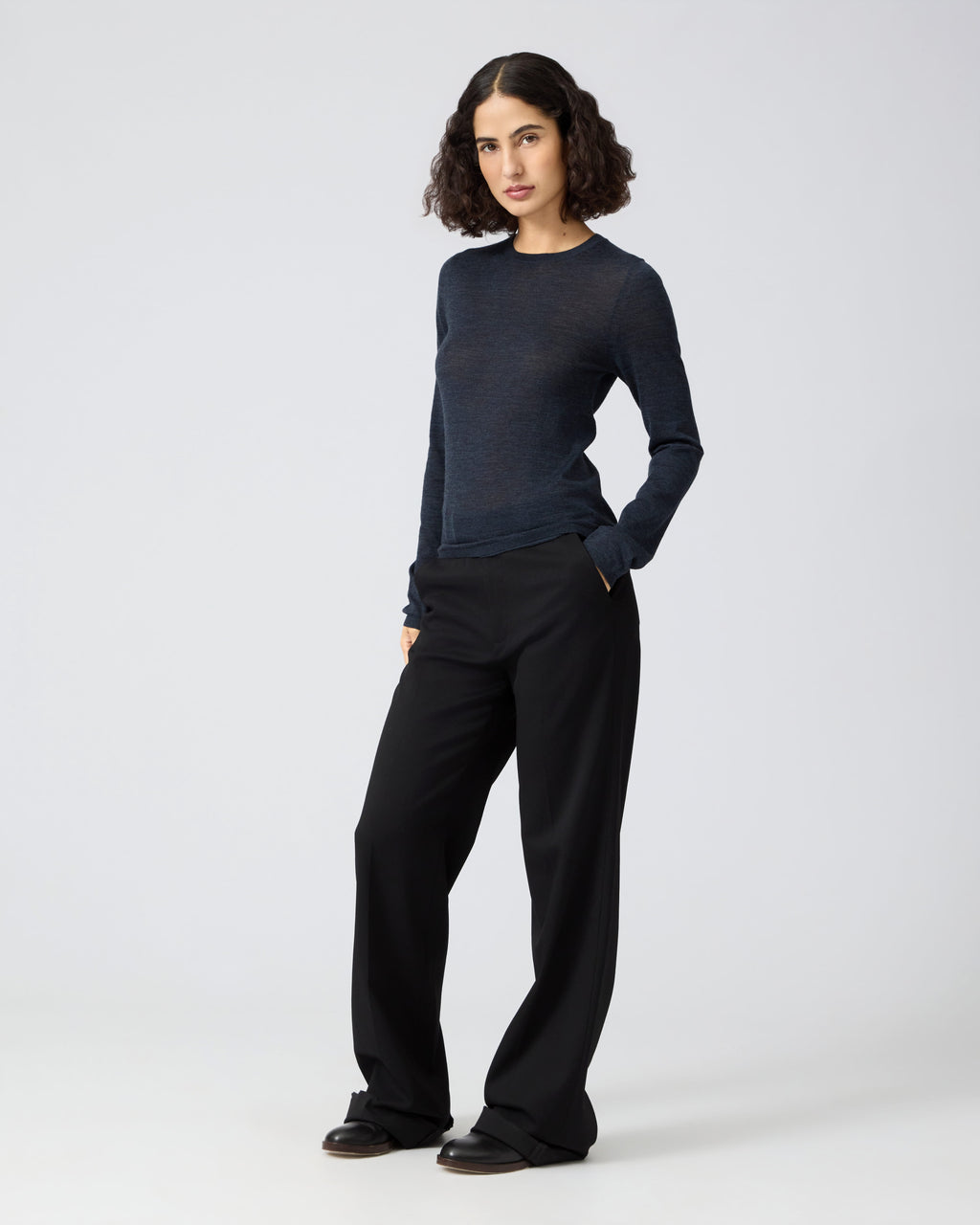 Veronica De Piante Joey blue superfine merino sweater, knitwear with a soft, smooth texture and classic fit.
