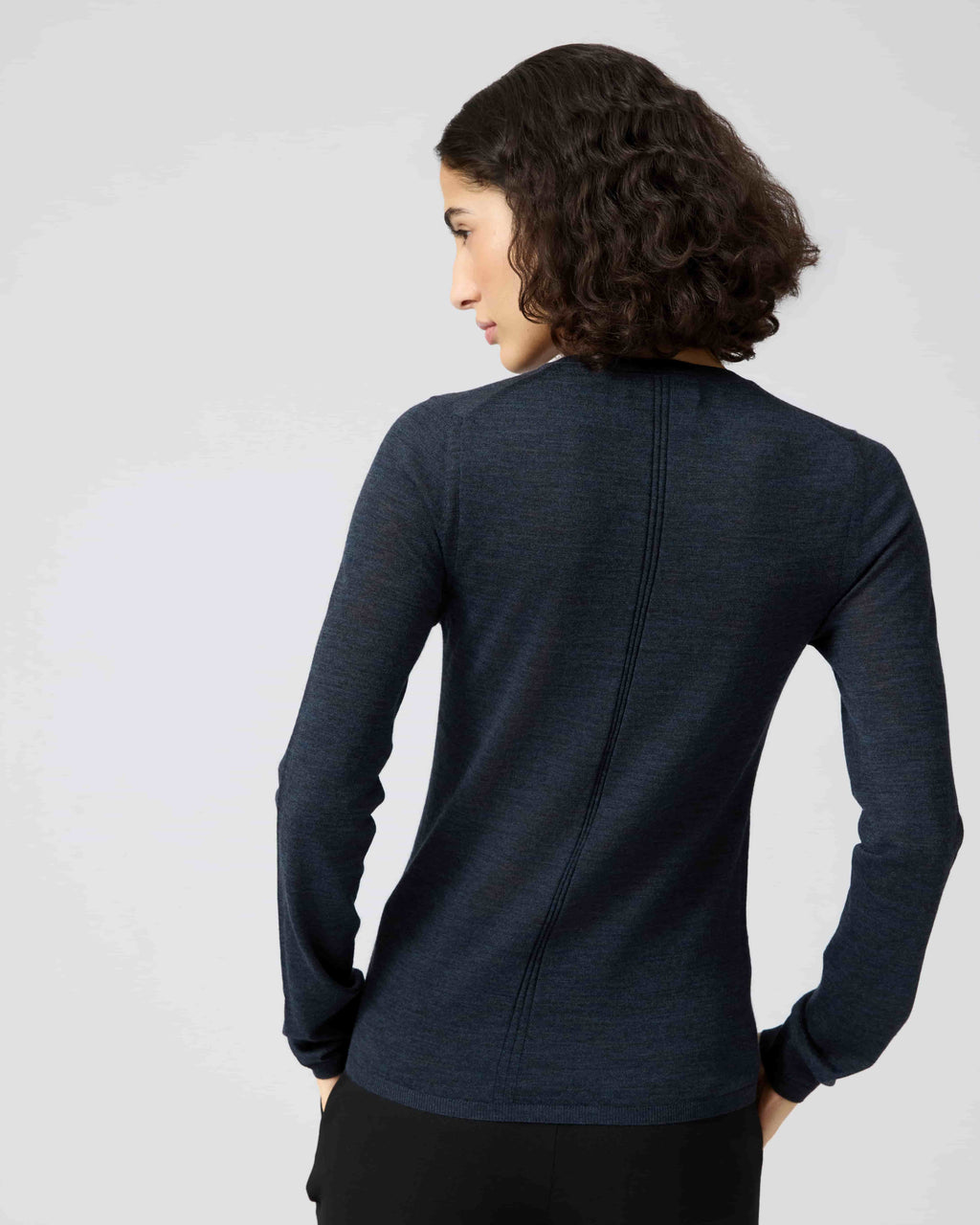 Blue Joey Sweater in superfine Merino knitwear by Veronica De Piante, featuring a cozy and stylish design.