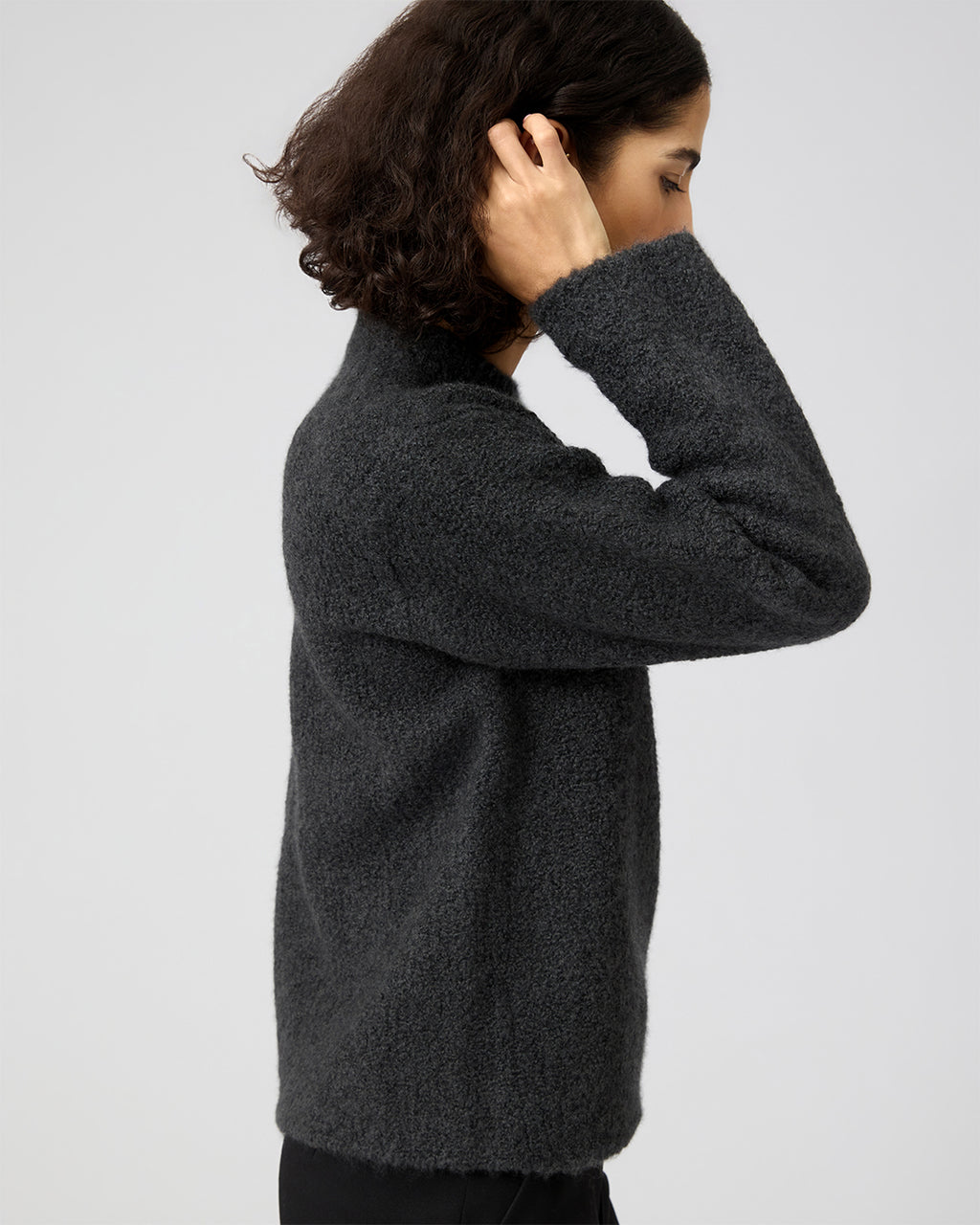 Aline Sweater In Wool-Silk Boucle, Dark Gray Melange