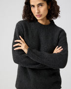 Aline Sweater In Wool-Silk Boucle, Dark Gray Melange