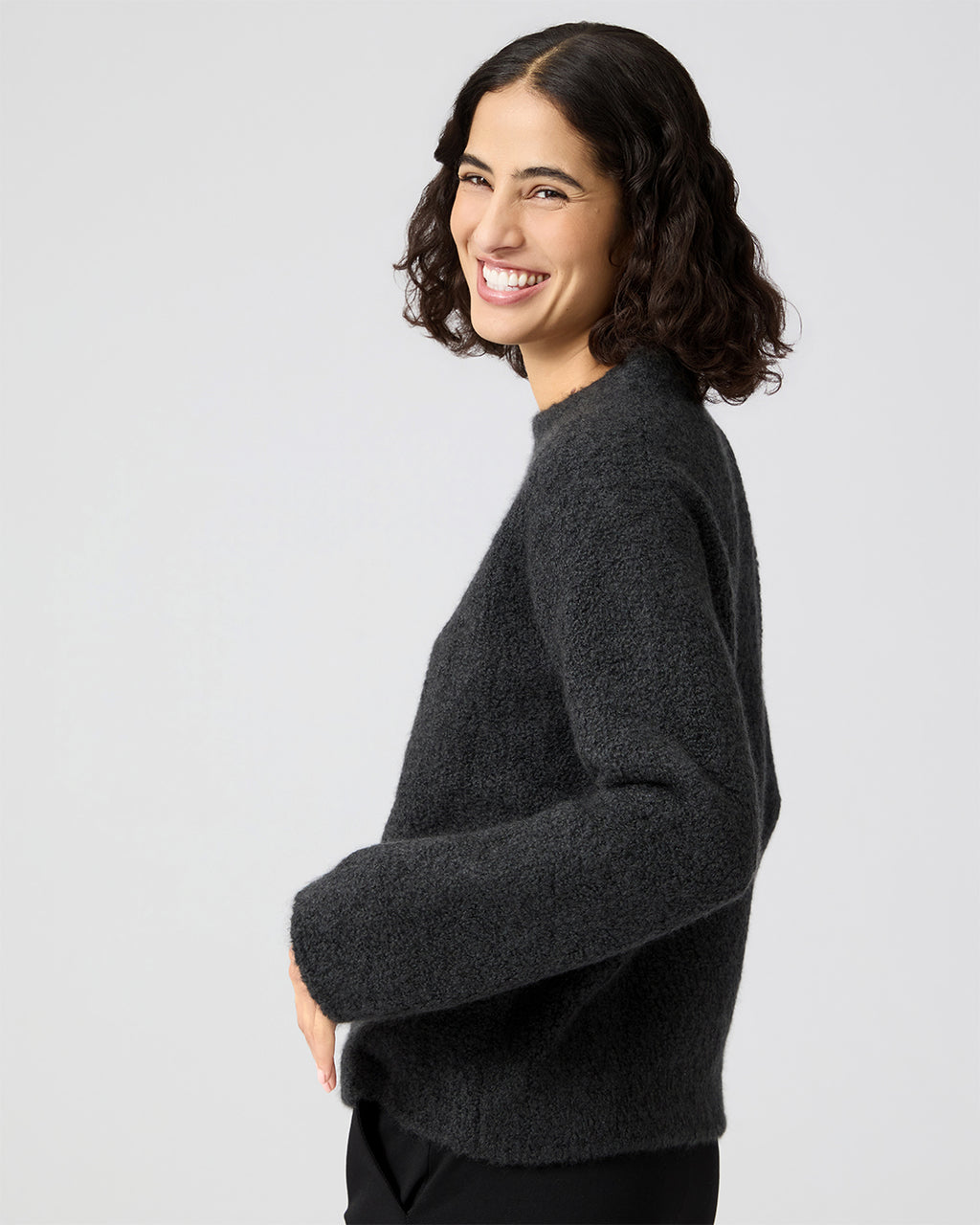 Aline Sweater In Wool-Silk Boucle, Dark Gray Melange
