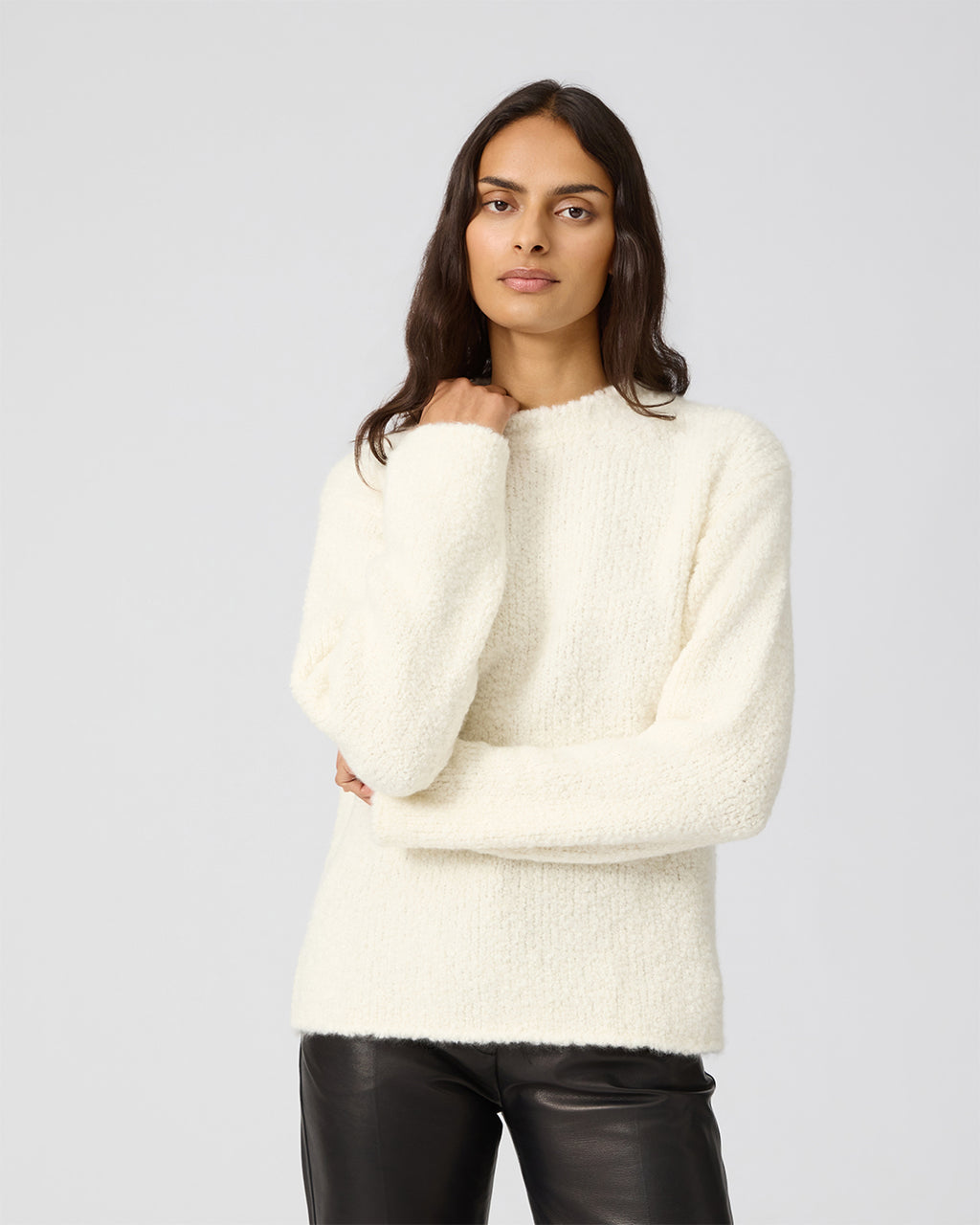 Aline Sweater In Wool-Silk Boucle, Cream
