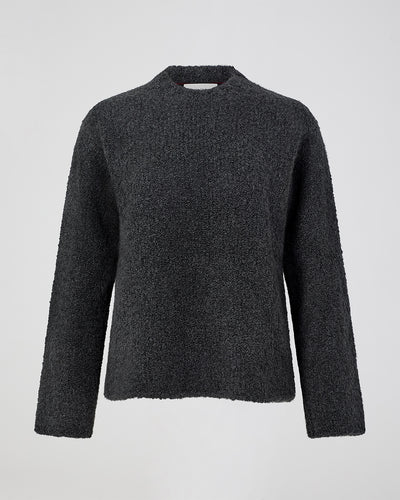 Aline Sweater In Wool-Silk Boucle, Dark Gray Melange
