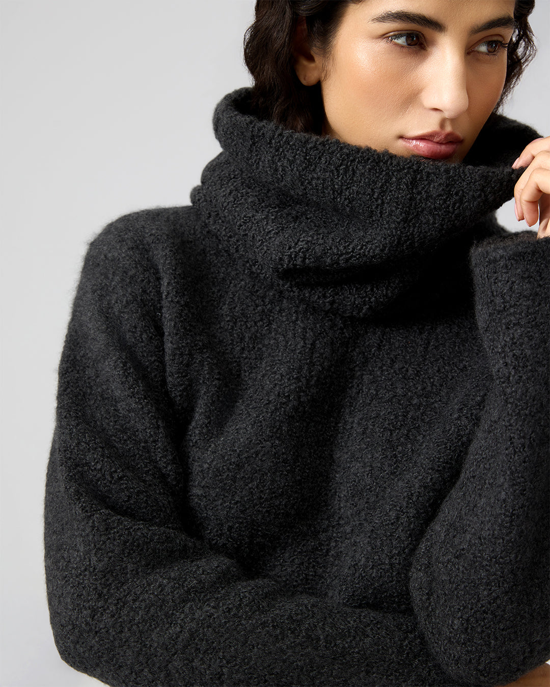Lee Snood In Wool-Silk Boucle, Dark Gray Melange