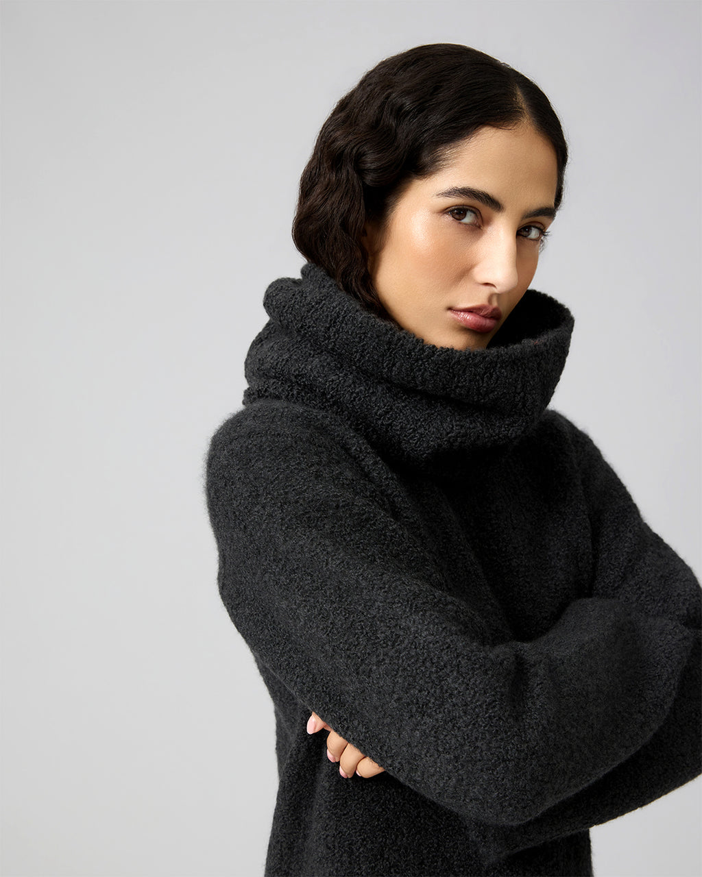 Lee Snood In Wool-Silk Boucle, Dark Gray Melange