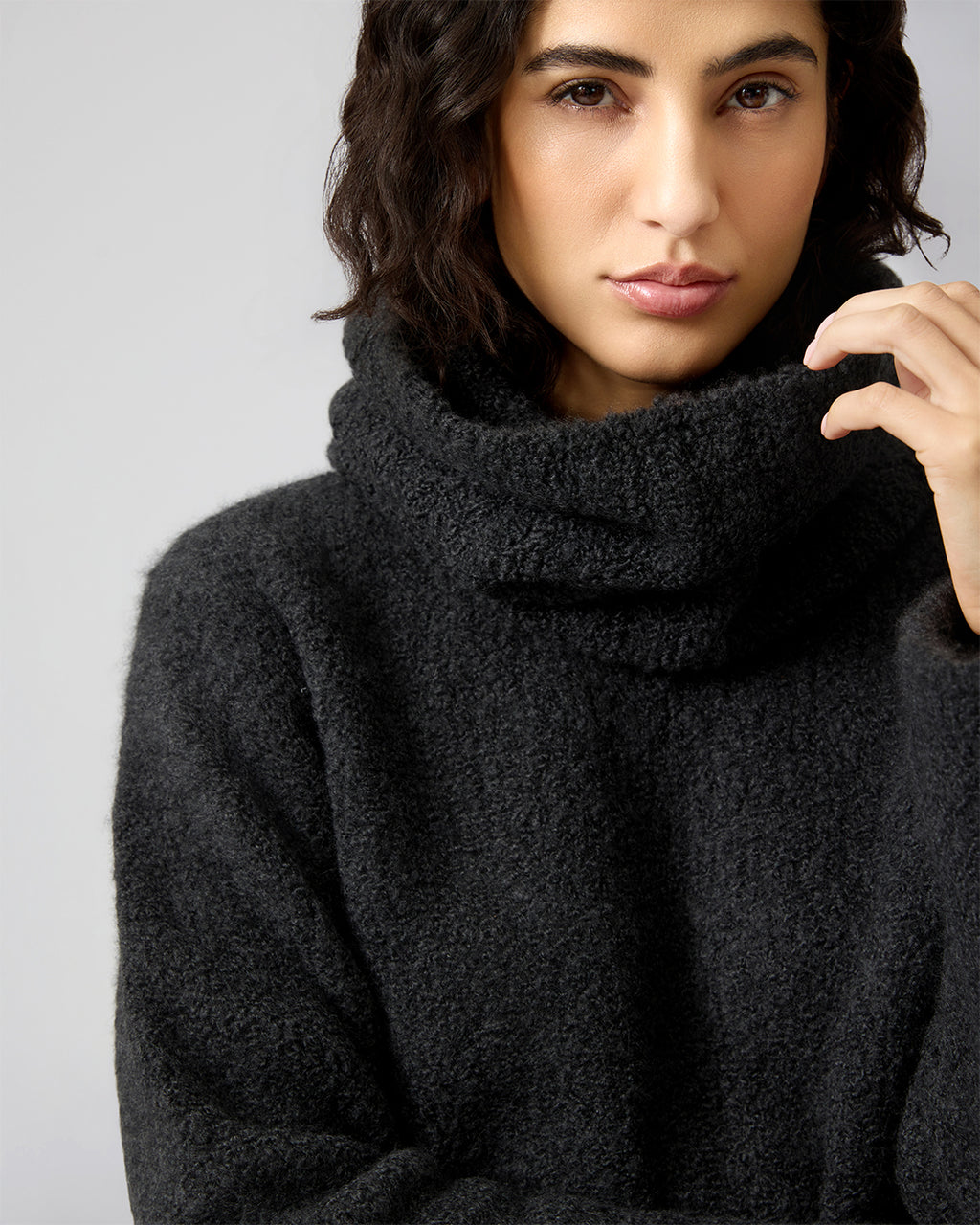 Lee Snood In Wool-Silk Boucle, Dark Gray Melange