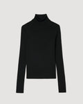 Evanne black luxurious silk knit turtleneck, fitted long-sleeve sweater with refined ribbed texture