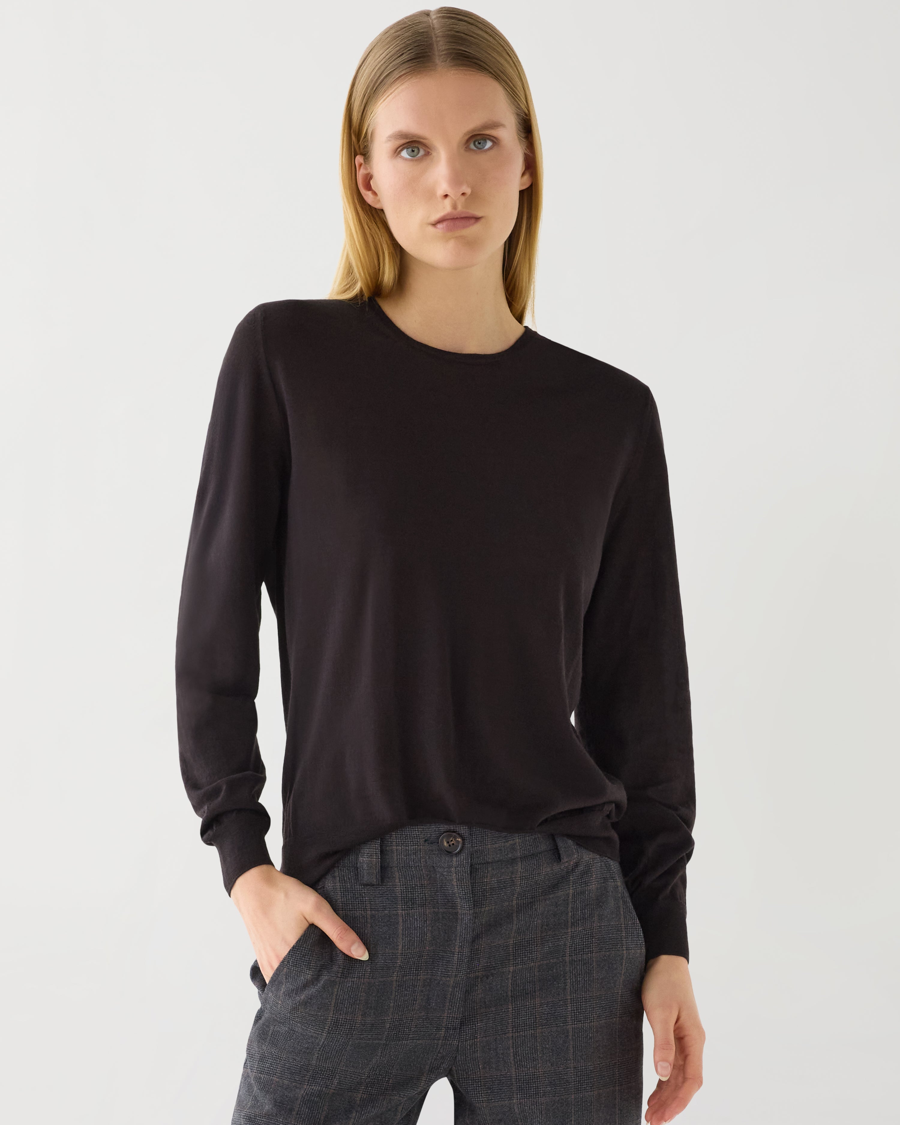Rae Sweater in Merino Wool,  Chocolate