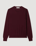 Rae Sweater, garnet fine-gauge merino wool knitwear packshot. Classic round neck, relaxed fit