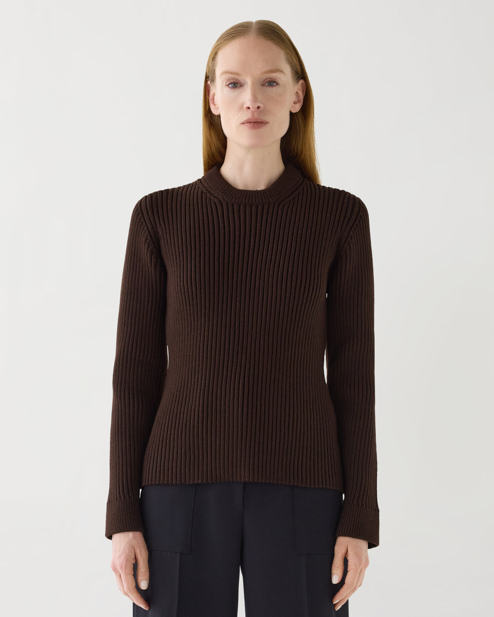 Ivy Sweater in Merino Wool, Chocolate