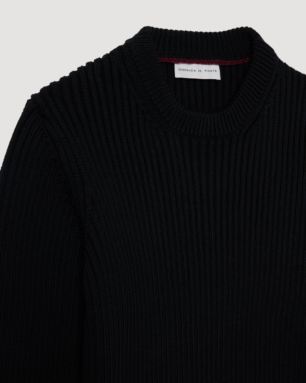 Veronica De Piante Black Ivy Sweater packshot, premium ribbed merino wool knit, semi-fitted crew neck