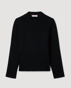 Black Ivy merino wool sweater, semi-fitted, mid-heavy bulletproof ribbed knit crew neck