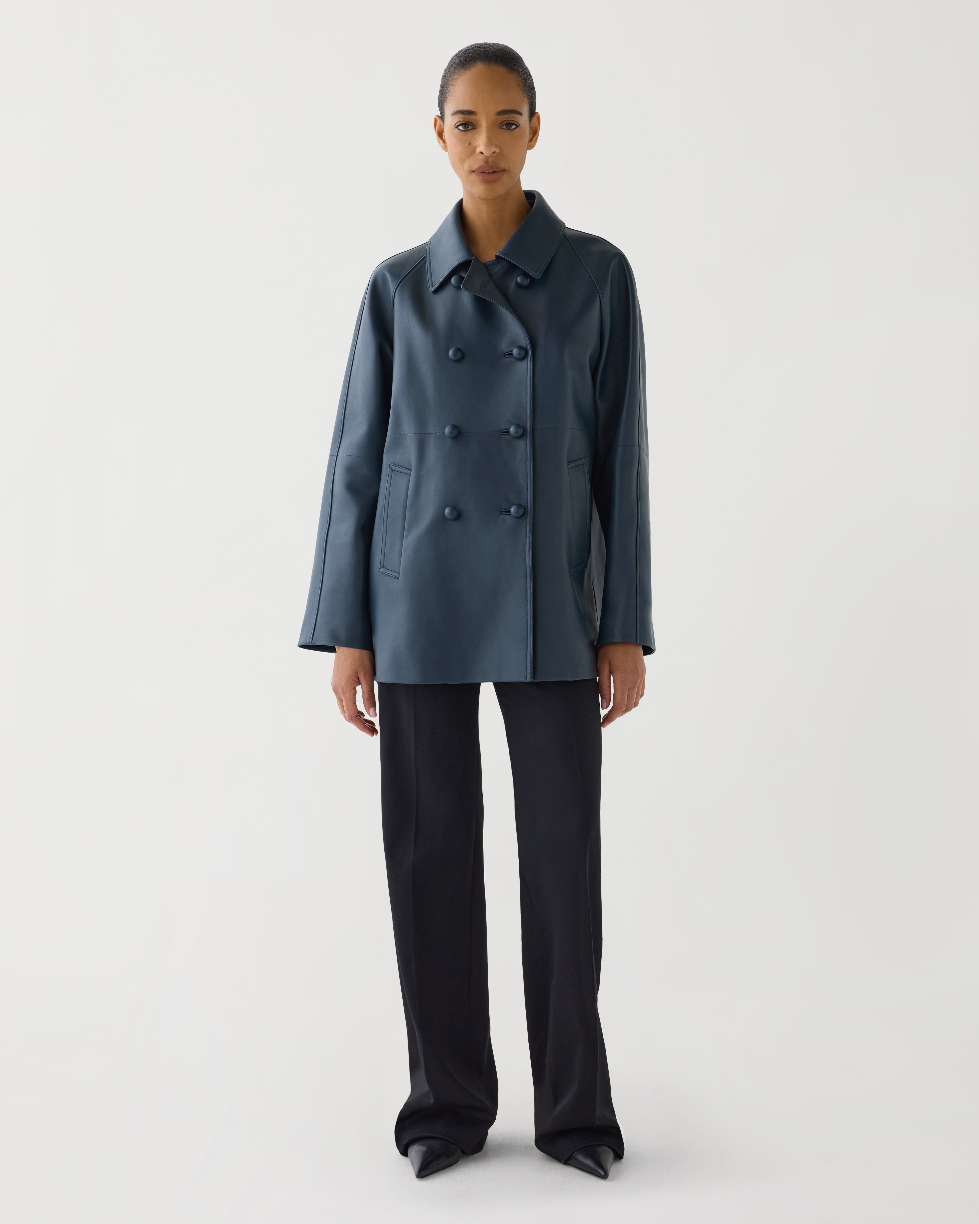 Teddy Coat in Nappa Leather,  Teal