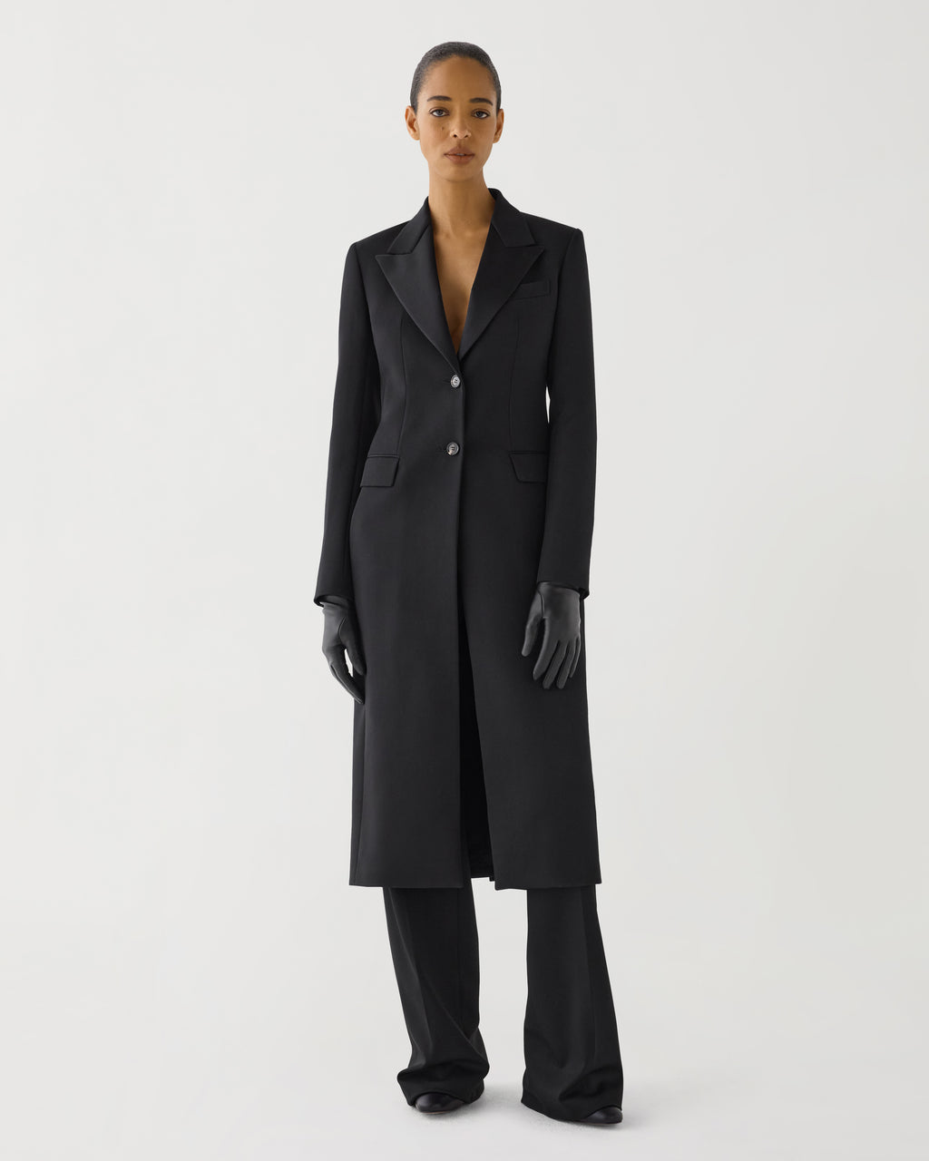 Meliha Coat in Grain de Poudre Wool,  Black - Veronica De Piante