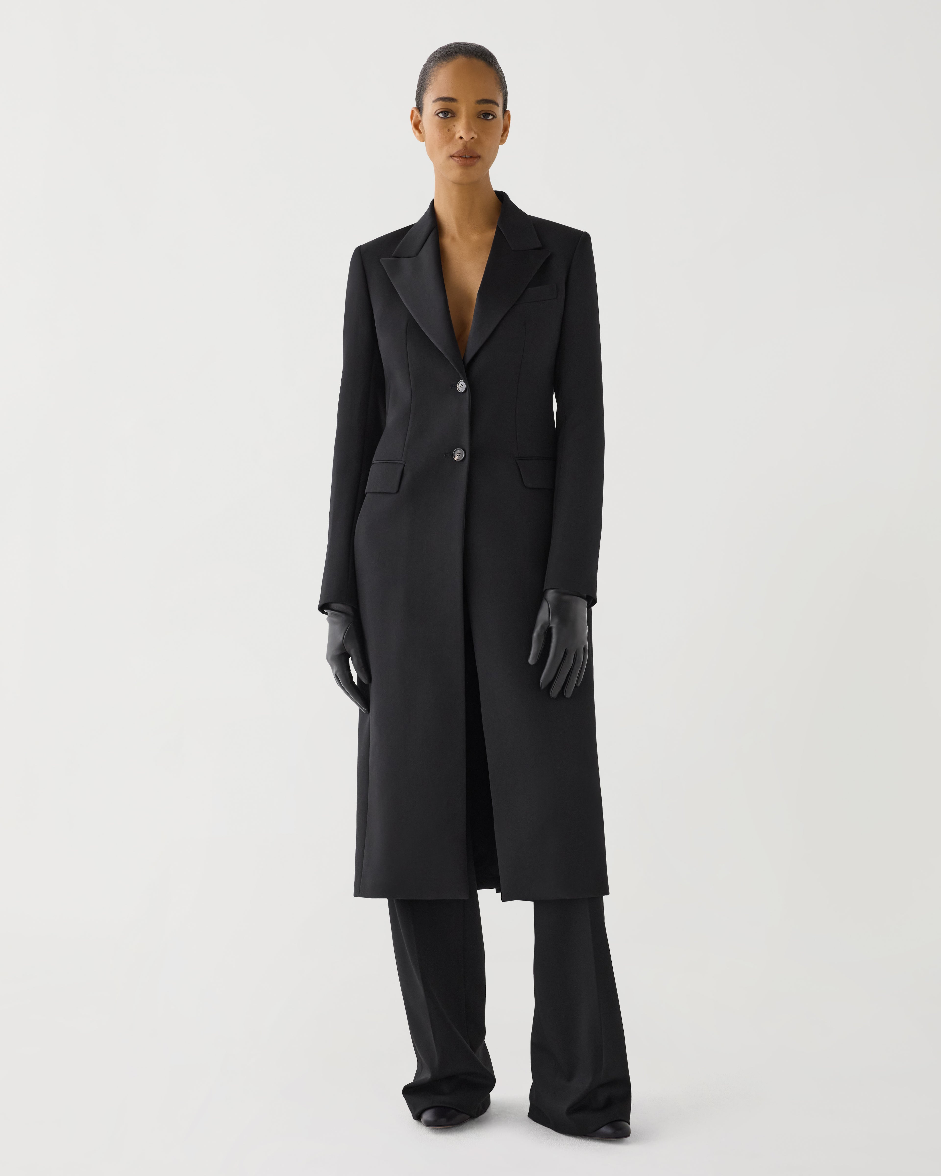 Meliha Coat in Grain de Poudre Wool,  Black - Veronica De Piante