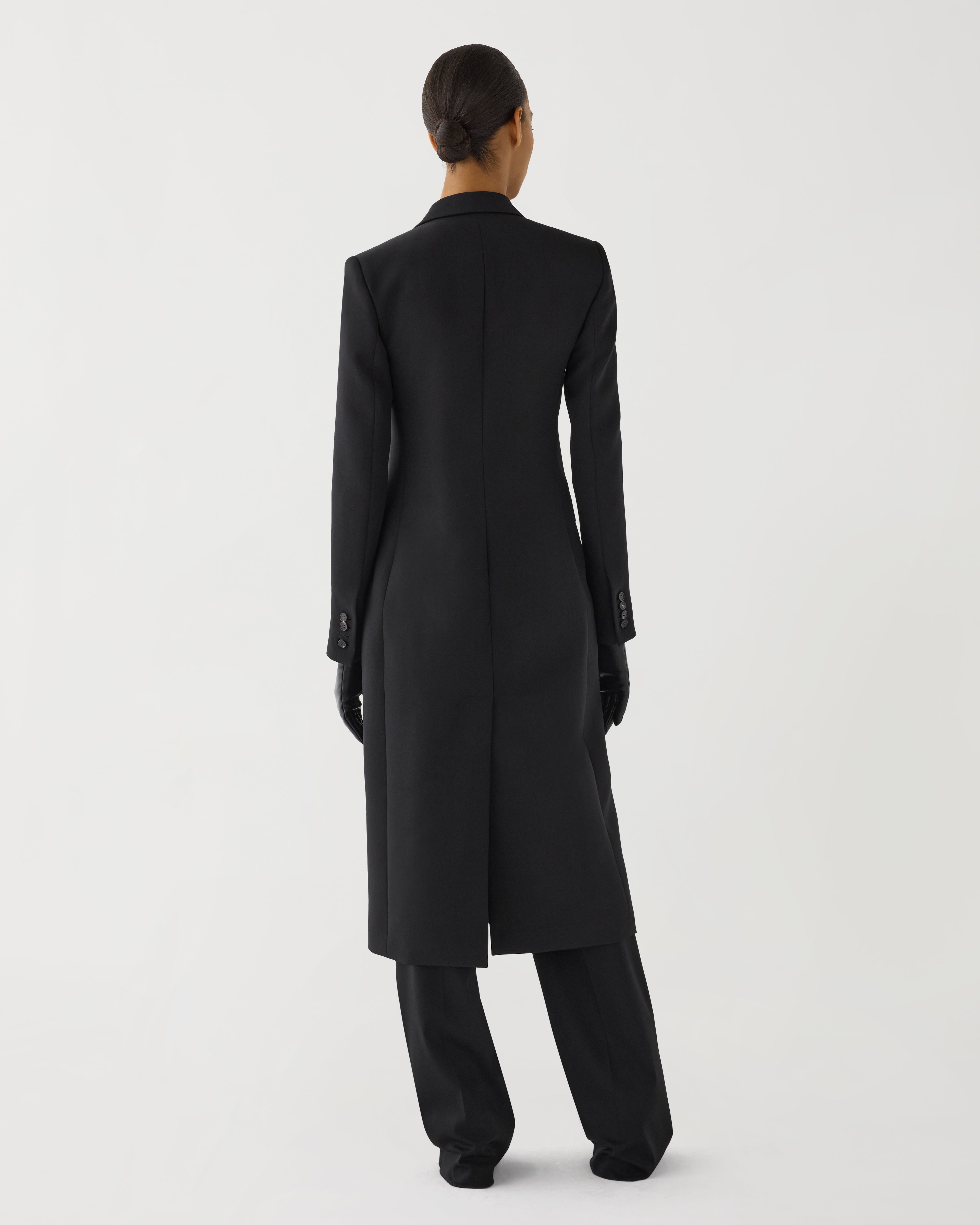 Meliha Coat in Grain de Poudre Wool,  Black - Veronica De Piante