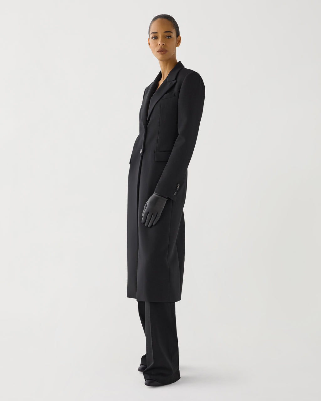 Meliha Coat in Grain de Poudre Wool,  Black - Veronica De Piante