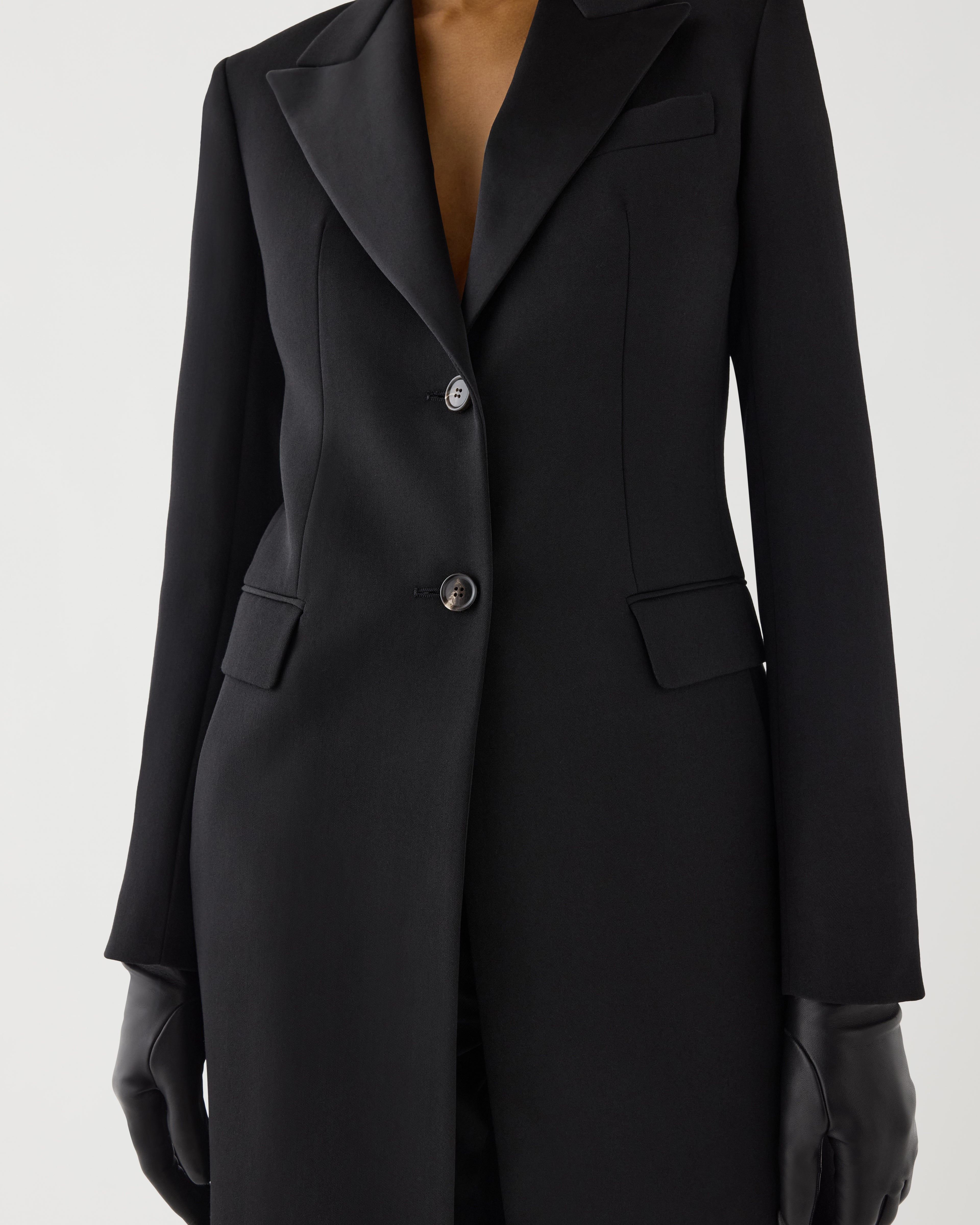 Meliha Coat in Grain de Poudre Wool,  Black - Veronica De Piante