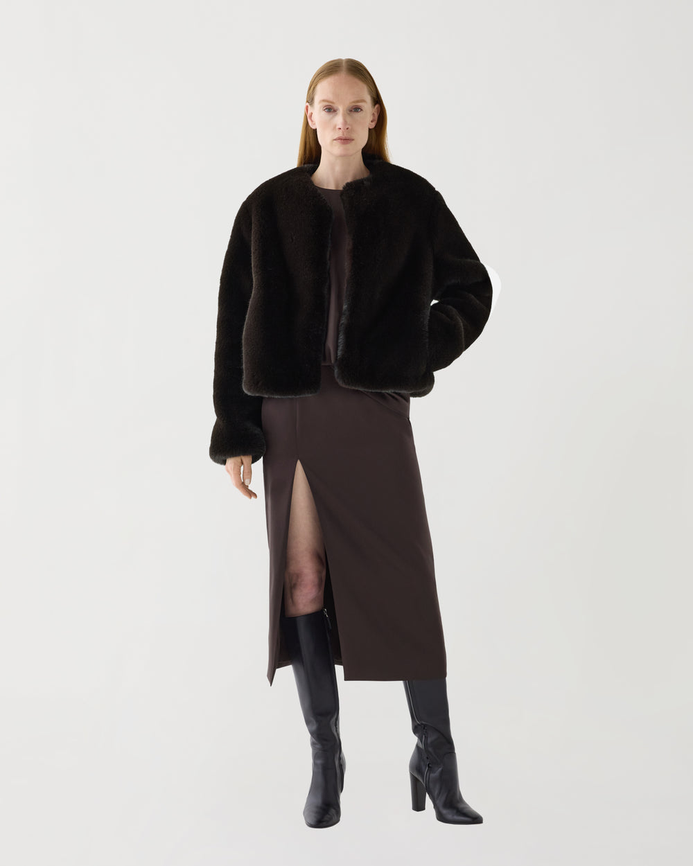 Sadie Jacket in Faux Fur,  Chocolate