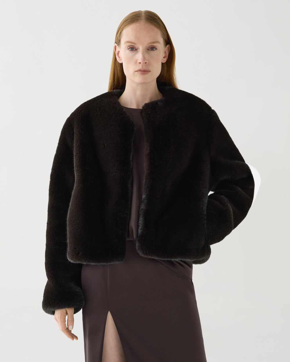 Sadie Jacket in Faux Fur,  Chocolate