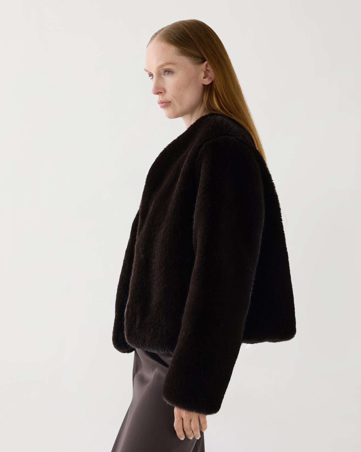 Sadie Jacket in Faux Fur,  Chocolate