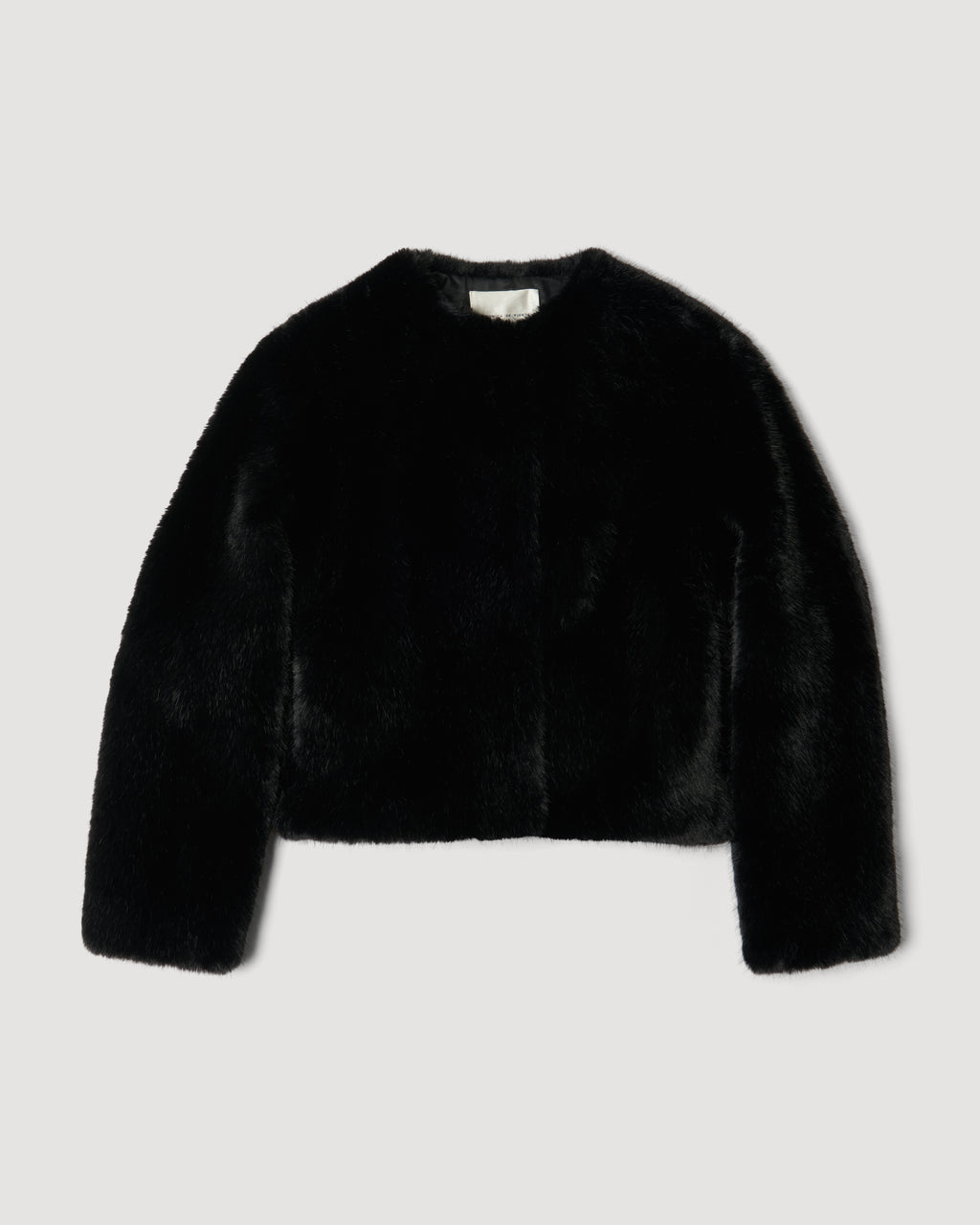 Black Sadie Jacket, cropped faux fur coat. Plush luxury vegan fur with a boxy silhouette