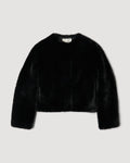 Black Sadie Jacket, cropped faux fur coat. Plush luxury vegan fur with a boxy silhouette